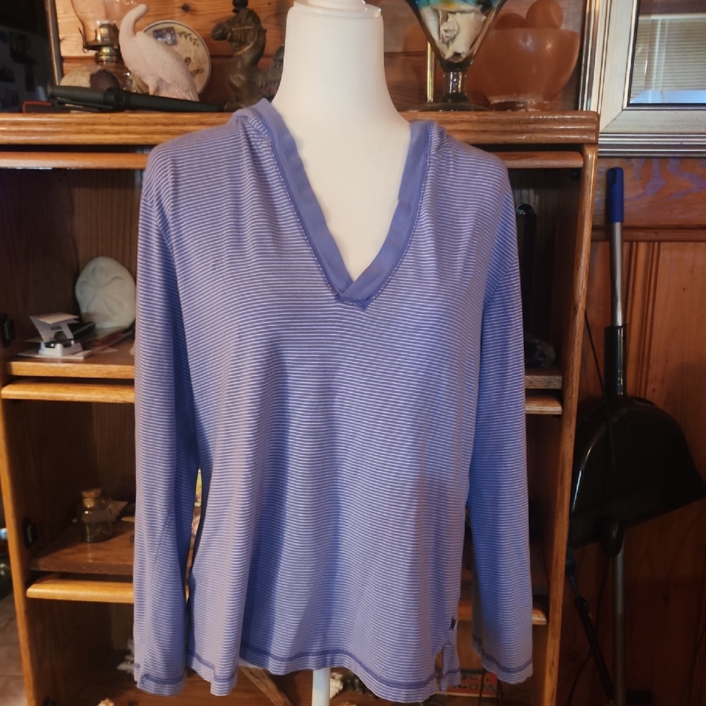 Elegant Blue Striped V-Neck Long Sleeve Top